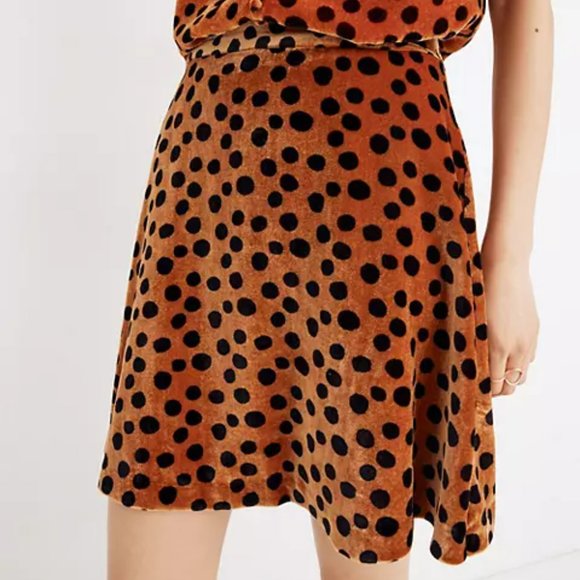 Madewell Orange Rust Leopard Dot Velvet Circle Mini Skirt - Picture 1 of 9